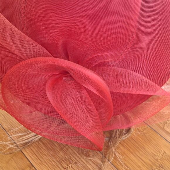 Vintage Wool RED Fascinator Hat Organza Kentucky Derby Church Bridal Tea Wedding - Picture 12 of 14